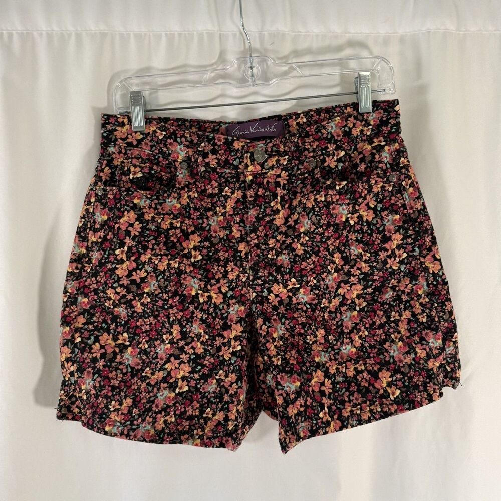 Gloria Vanderbilt Amanda Shorts Women's 6 Petite Black Floral Denim Pockets